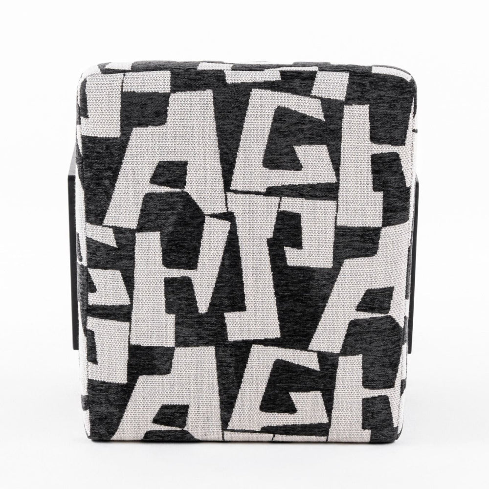 27 Inch Accent Chair, Polyester Black and White Geometric Pattern Print