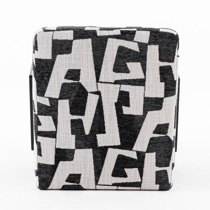 27 Inch Accent Chair, Polyester Black and White Geometric Pattern Print