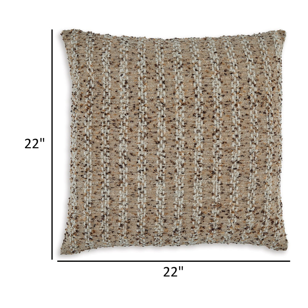 Lany 22 Inch Accent Pillow Set of 4, Woven Striped Design, Zipper, Brown