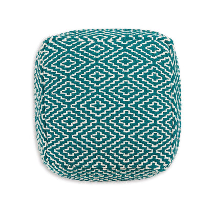 Sena 24 Inch Ottoman Pouf, Woven Pattern, Zipper Cotton Cover, Red White
