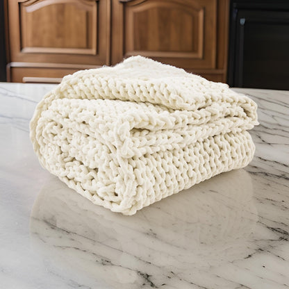 Deme Throw Blanket Set of 3, Hand Knitted Soft Chunky Chenille
