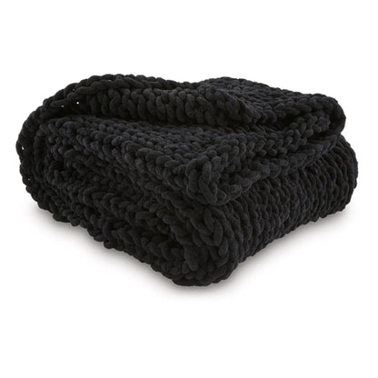 Deon Throw Blanket Set of 3, Hand Knitted Soft Chenille, Black Finish