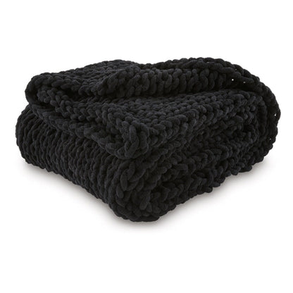 Deon Throw Blanket Set of 3, Hand Knitted Soft Chenille, Black Finish