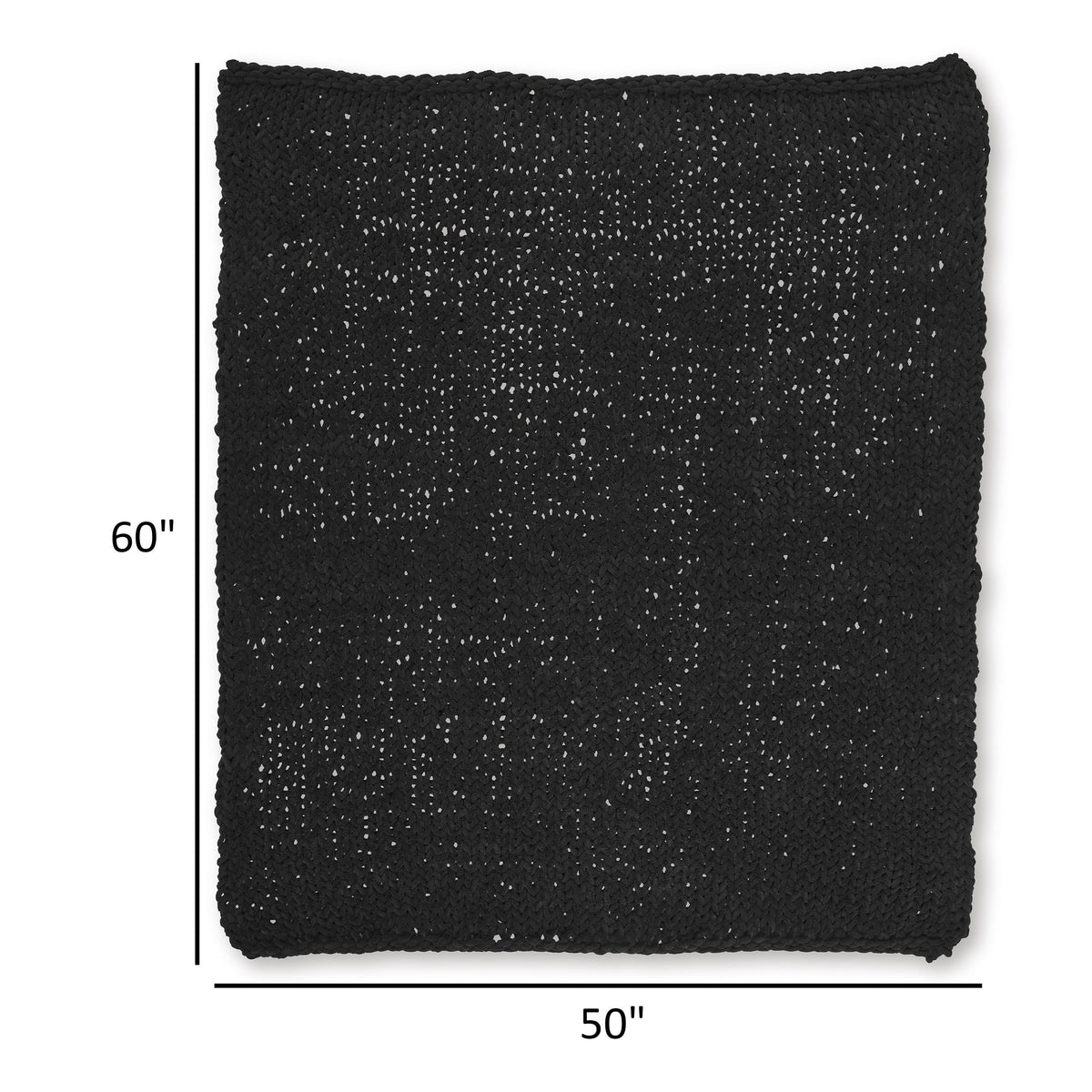 Deon Throw Blanket Set of 3, Hand Knitted Soft Chenille, Black Finish