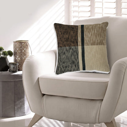 Tena 20 Inch Accent Pillow Set of 4, Square Plaid Pattern, Tan, Black White