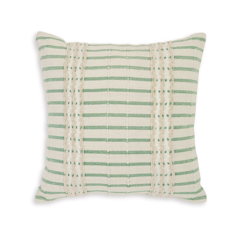 Tony 20 Inch Throw Pillow Set of 4, Striped Design, White and Green Cotton