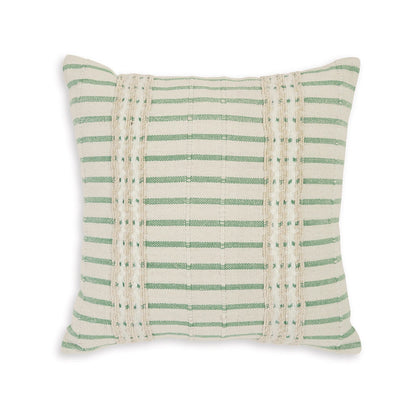 Tony 20 Inch Throw Pillow Set of 4, Striped Design, White and Green Cotton