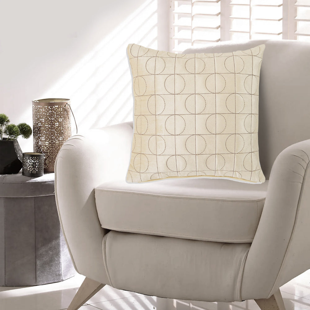 Kyla 22 Inch Accent Pillow Set of 4, Embroidered Geometric Pattern, Cream