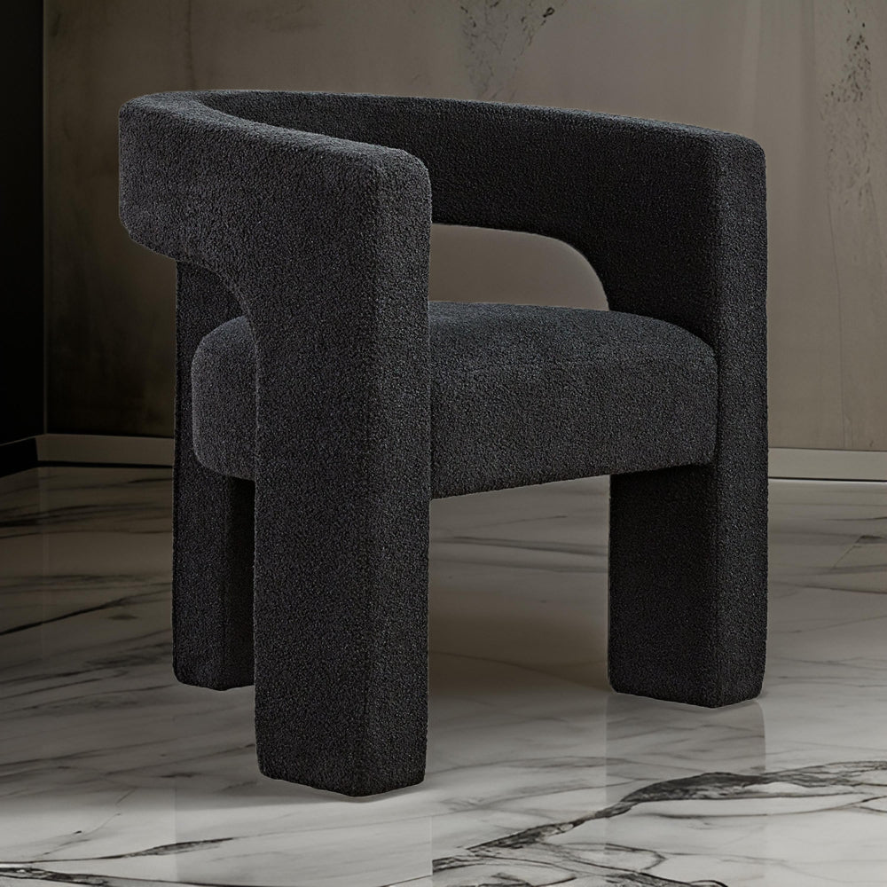 Sovi Accent Chair, Cushioned Seat, Barrel Back with Cutout Design, Black