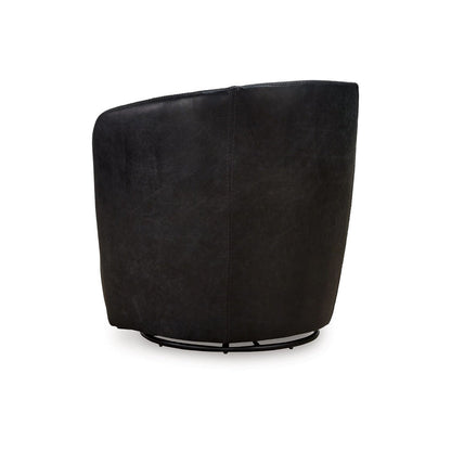 Niko Swivel Accent Chair, Round Barrel Design, Dark Blue Top Grain Leather