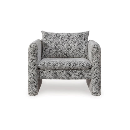 Accent Chair, Geometric Pattern Cushioned Seat, Shelter Arms, White Black