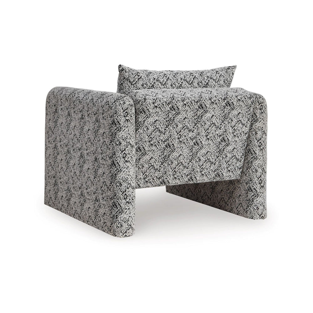 Accent Chair, Geometric Pattern Cushioned Seat, Shelter Arms, White Black