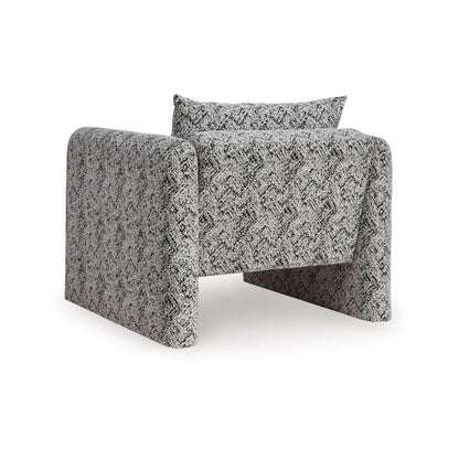 Accent Chair, Geometric Pattern Cushioned Seat, Shelter Arms, White Black