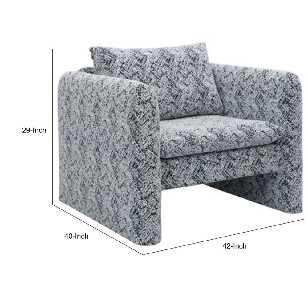 Accent Chair, Geometric Pattern Cushioned Seat, Shelter Arms, White Black