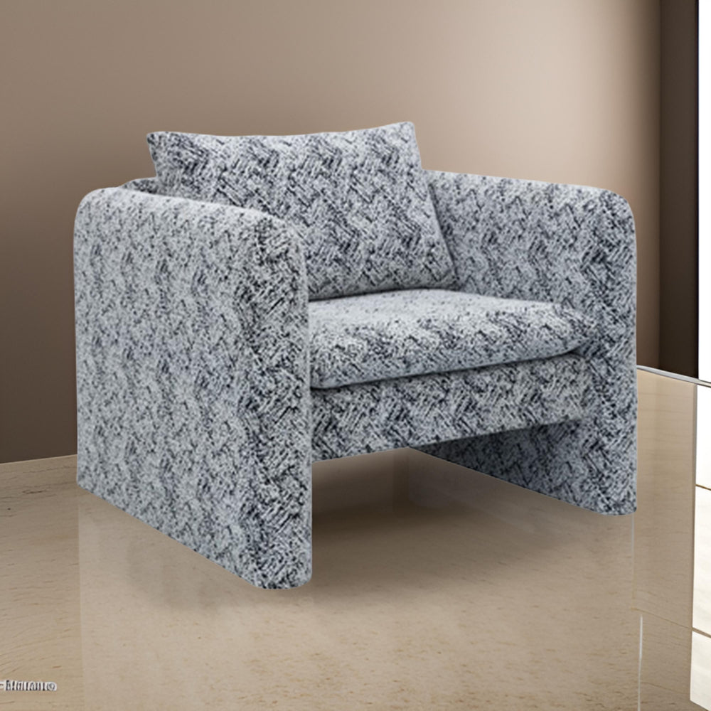 Accent Chair, Geometric Pattern Cushioned Seat, Shelter Arms, White Black