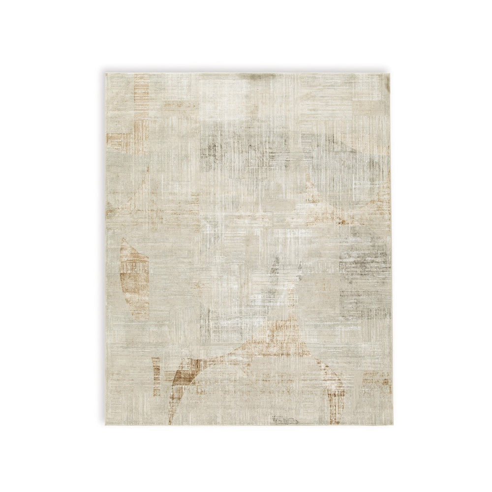 Wony 8 x 10 Large Area Rug, Abstract Pattern, Gray and Beige Polyester