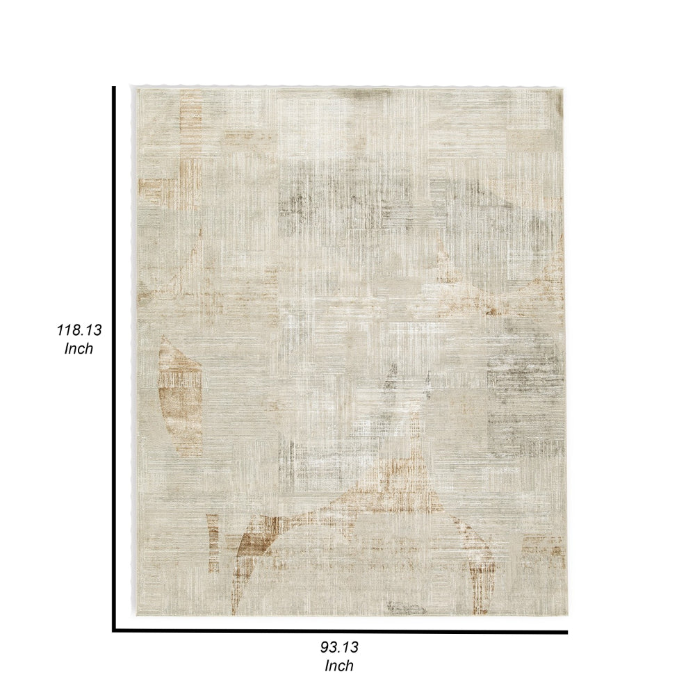 Wony 8 x 10 Large Area Rug, Abstract Pattern, Gray and Beige Polyester