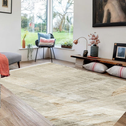 Wony 8 x 10 Large Area Rug, Abstract Pattern, Gray and Beige Polyester