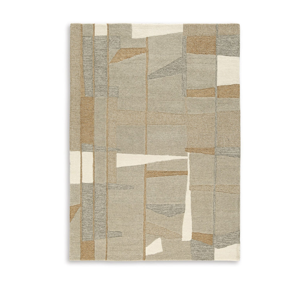Teon 5 x 7 Medium Area Rug, Woven Geometric Pattern Gray Taupe Wool