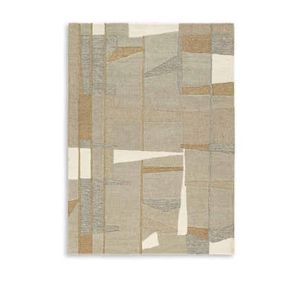Teon 5 x 7 Medium Area Rug, Woven Geometric Pattern Gray Taupe Wool