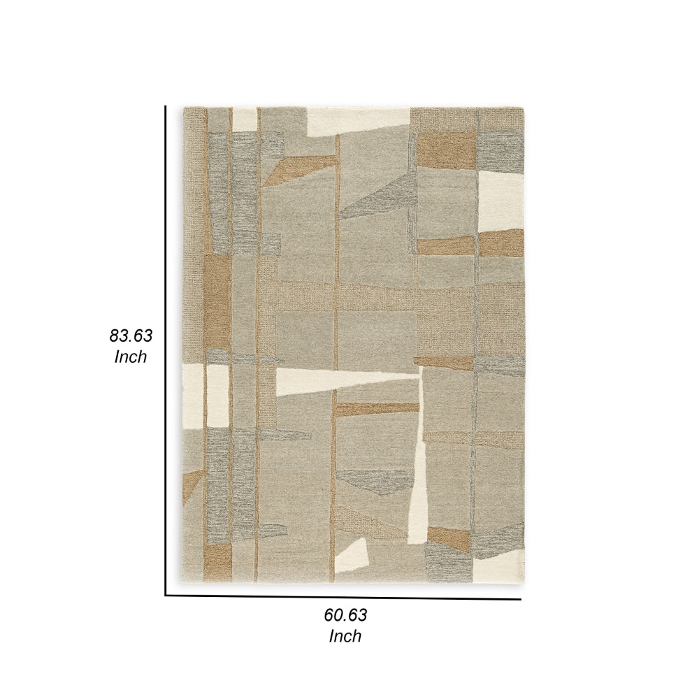 Teon 5 x 7 Medium Area Rug, Woven Geometric Pattern Gray Taupe Wool
