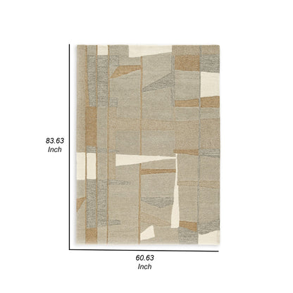 Teon 5 x 7 Medium Area Rug, Woven Geometric Pattern Gray Taupe Wool