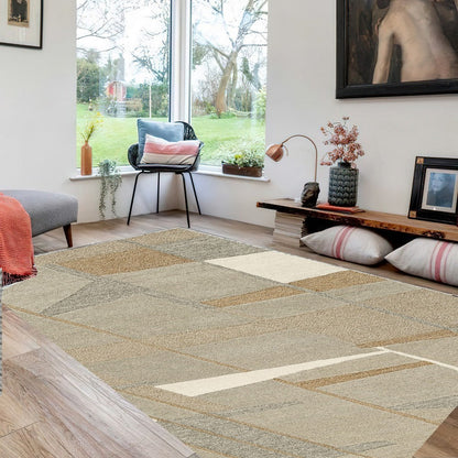 Teon 5 x 7 Medium Area Rug, Woven Geometric Pattern Gray Taupe Wool
