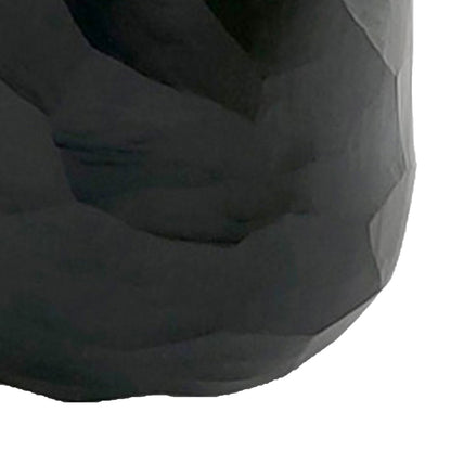 Fory Flower Vase, Modern Round Oval Shaped Hand Carved Black Glass Finish
