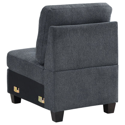 Seh Armless Modular Sofa Chair with Plush Cushions, Soft Dark Gray Fabric