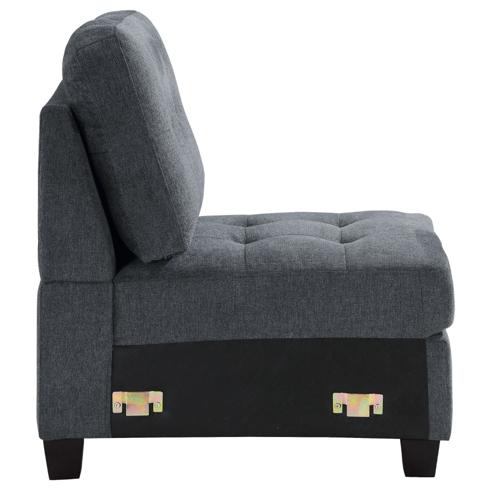 Seh Armless Modular Sofa Chair with Plush Cushions, Soft Dark Gray Fabric