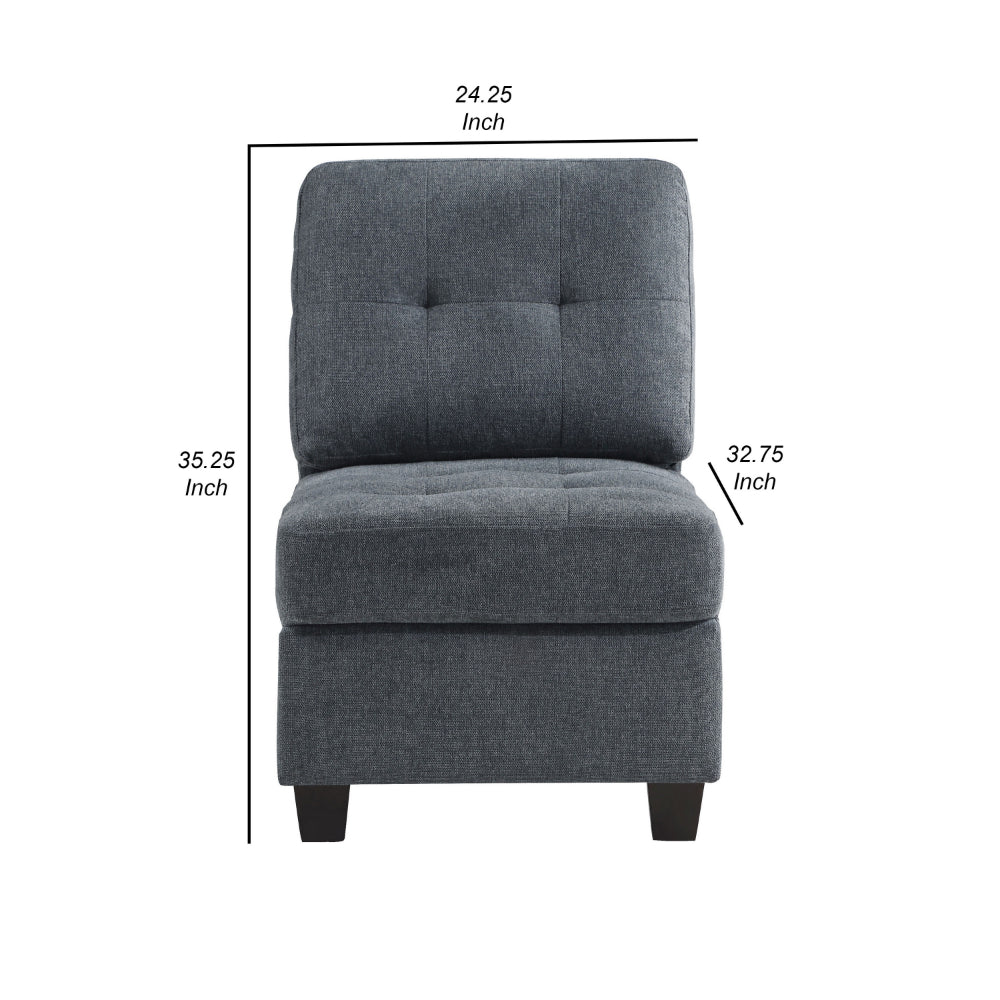Seh Armless Modular Sofa Chair with Plush Cushions, Soft Dark Gray Fabric