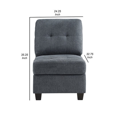 Seh Armless Modular Sofa Chair with Plush Cushions, Soft Dark Gray Fabric