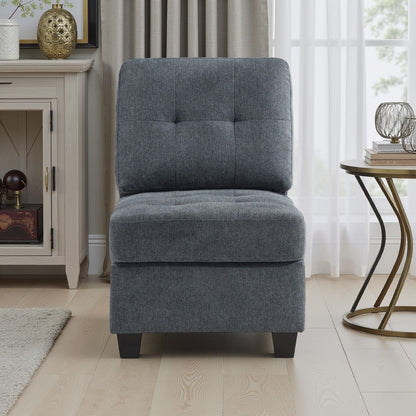 Seh Armless Modular Sofa Chair with Plush Cushions, Soft Dark Gray Fabric