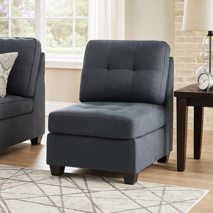 Seh Armless Modular Sofa Chair with Plush Cushions, Soft Dark Gray Fabric