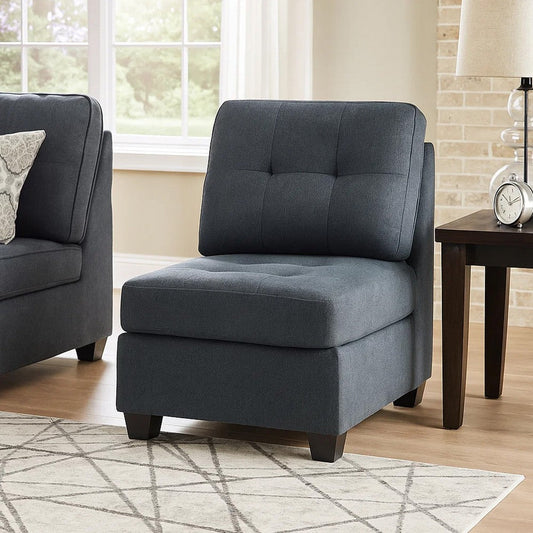 Seh Armless Modular Sofa Chair with Plush Cushions, Soft Dark Gray Fabric