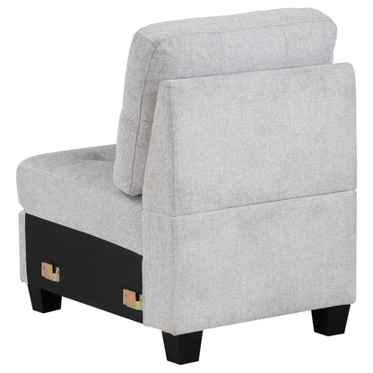 Seh Armless Modular Sofa Chair with Plush Cushions, Soft Light Gray Fabric