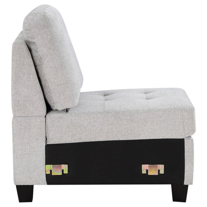 Seh Armless Modular Sofa Chair with Plush Cushions, Soft Light Gray Fabric