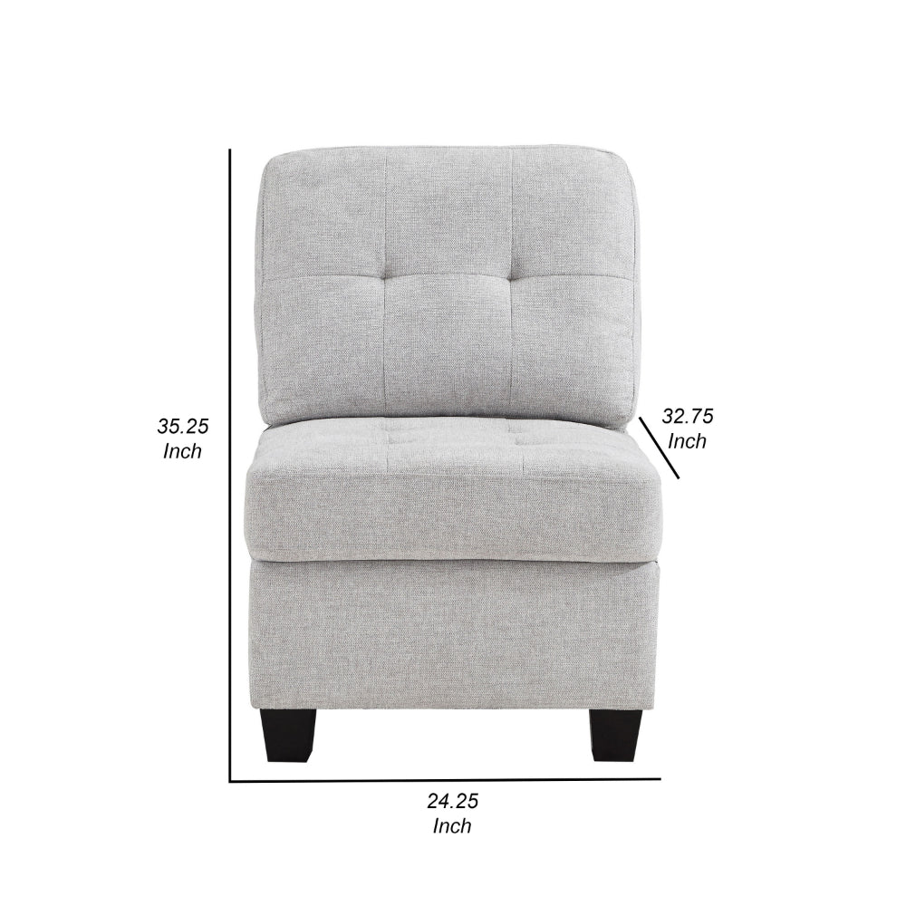 Seh Armless Modular Sofa Chair with Plush Cushions, Soft Light Gray Fabric