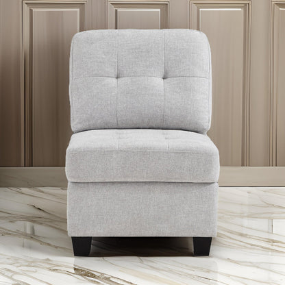 Seh Armless Modular Sofa Chair with Plush Cushions, Soft Light Gray Fabric