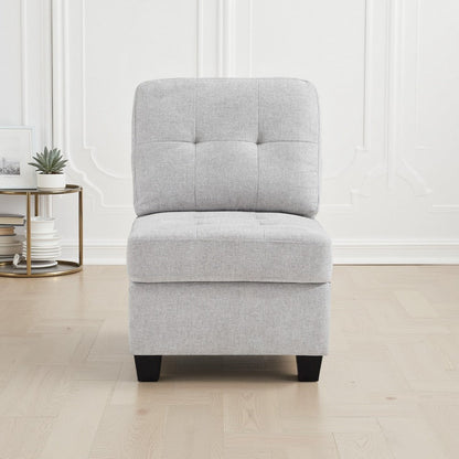 Seh Armless Modular Sofa Chair with Plush Cushions, Soft Light Gray Fabric
