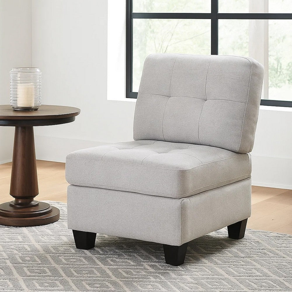 Seh Armless Modular Sofa Chair with Plush Cushions, Soft Light Gray Fabric