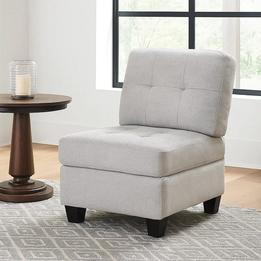 Seh Armless Modular Sofa Chair with Plush Cushions, Soft Light Gray Fabric