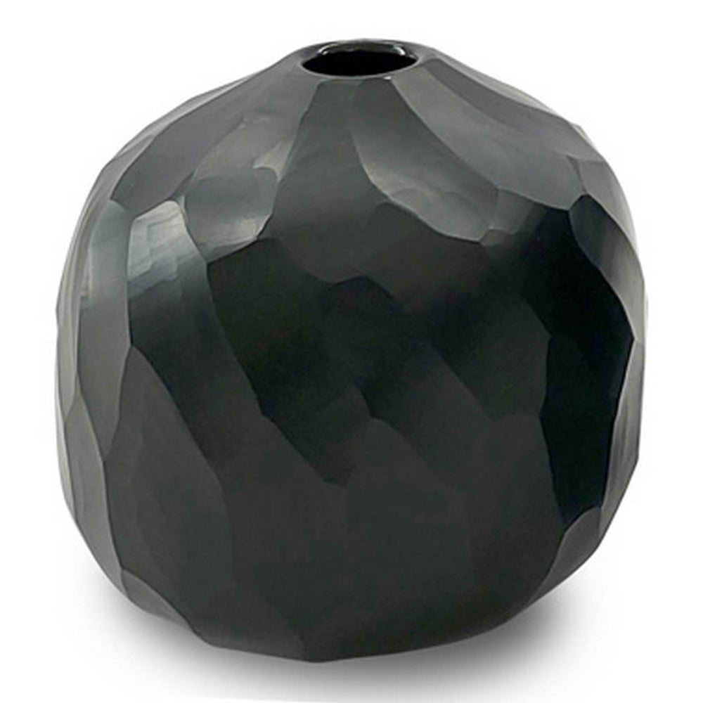 Fory Decorative Vase, Glass Frame, Narrow Mouth, Black Finish, 7 Inch