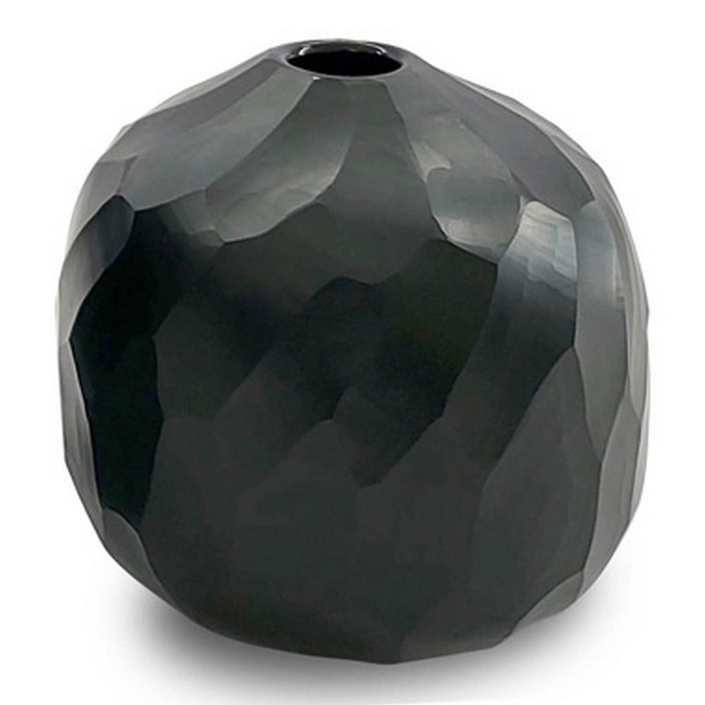 Fory Decorative Vase, Glass Frame, Narrow Mouth, Black Finish, 7 Inch