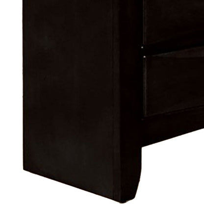 Simo Nightstand, Spacious Top, Metal Knobs, 3 Drawers, Black Solid Wood