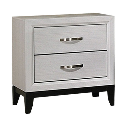 Erica Nightstand, 2 Drawers, White Wood Finished Frame, Metal Handles