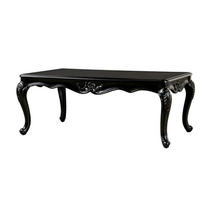 Roche Coffee Table, 53 Inch, Classical Cabriole Legs, Dark Brown Solid Wood