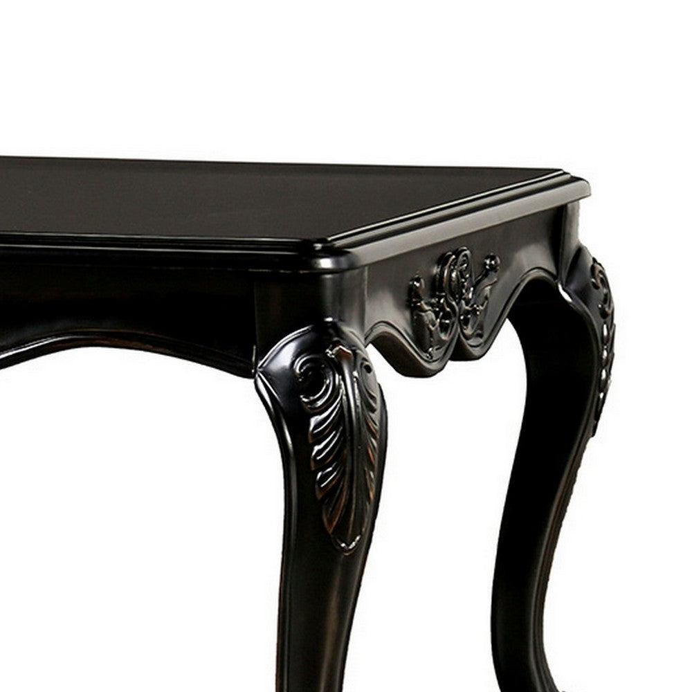 Roche Coffee Table, 53 Inch, Classical Cabriole Legs, Dark Brown Solid Wood