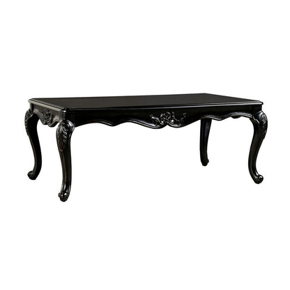 Roche Coffee Table, 53 Inch, Classical Cabriole Legs, Dark Brown Solid Wood