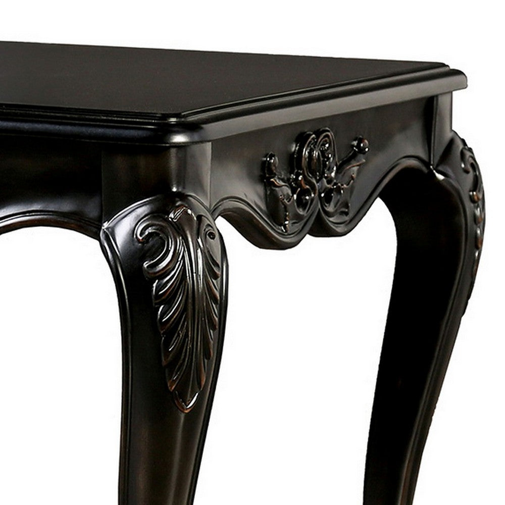 Roche Side End Table, 29 Inch, Classic Cabriole Legs, Dark Brown Solid Wood